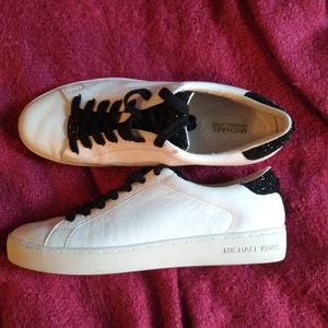 Michael Kors Catelyn Leather Sneakers With Black Glitter